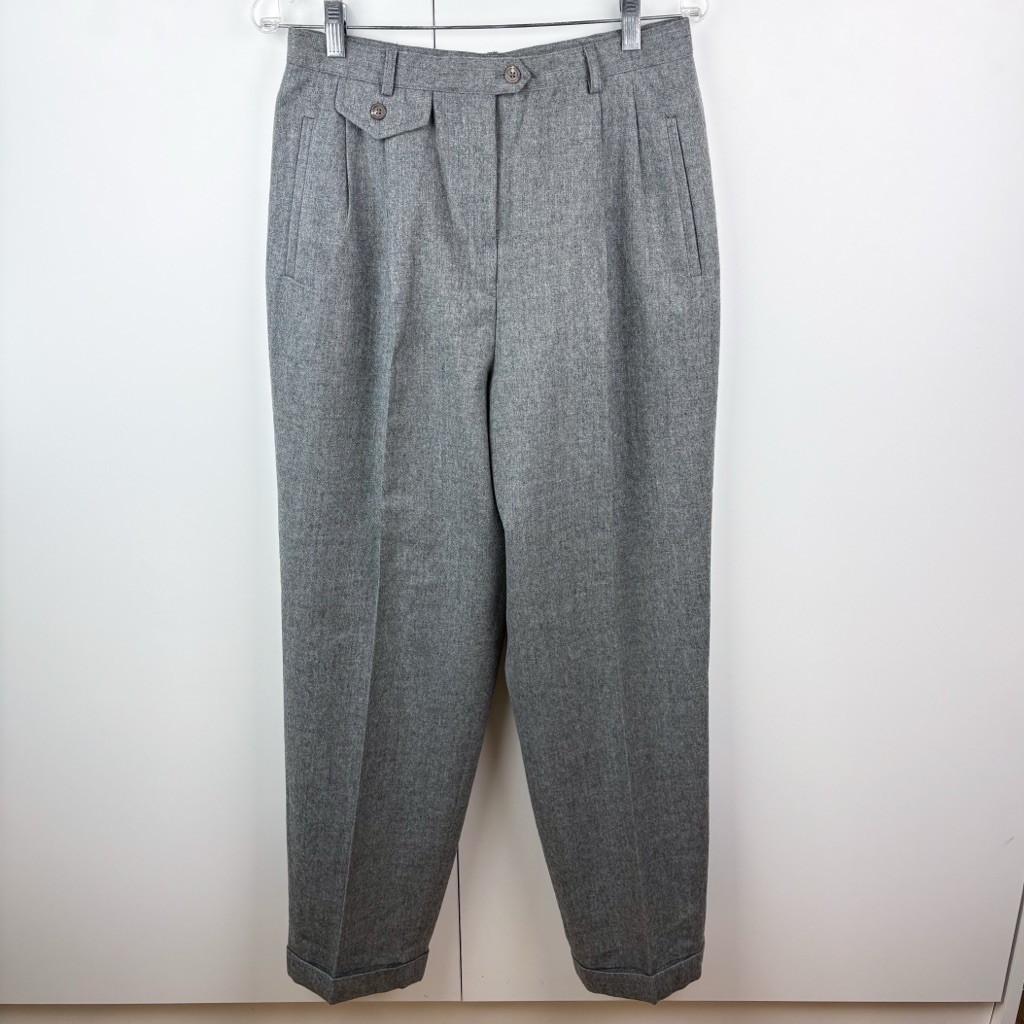Ralph Lauren 100% Worsted Wool Vintage Pleated Tapered Trouser Pants Gray 12